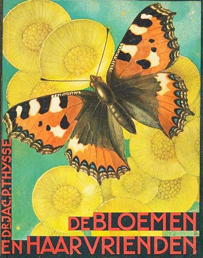 Omslag van het Verkade plaatjesalbum 'De bloemen en haar vrienden', Door Jac.P. Thijsse.