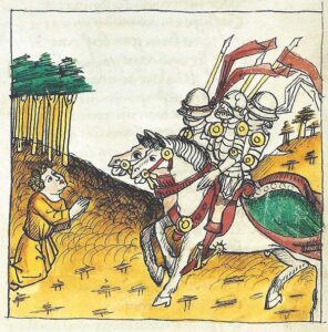 Parzival ontmoet der drie ridders.